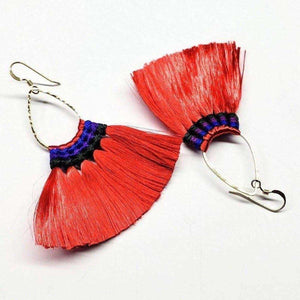 Alexa Martha Designs Earrings Bright Red Alexa Martha Designs Hawaii Hula Skirt Fan Tassel Hoop Earrings