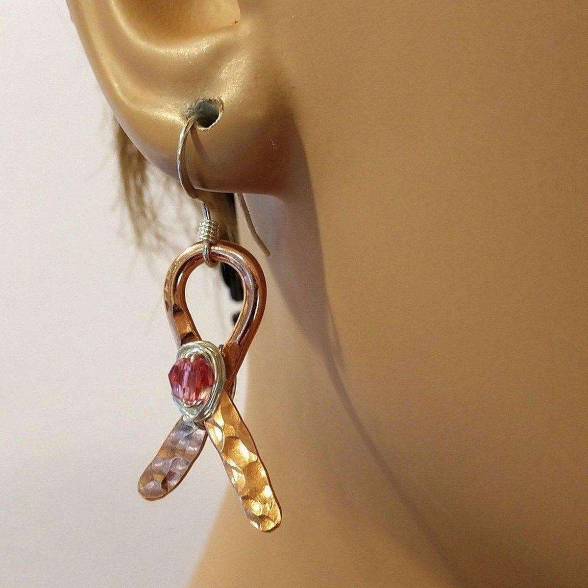 Alexa Martha Designs Earrings Copper Breast Cancer Awareness Ribbon Earrings