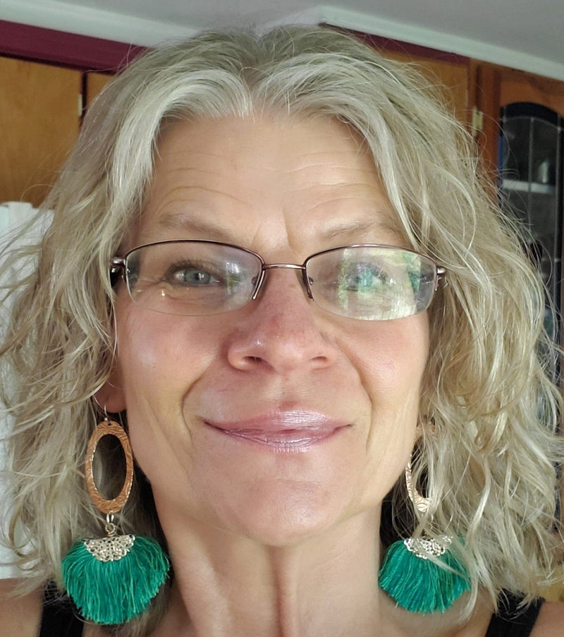 Alexa Martha Designs Earrings Copper Embossed Rose Gold Filled  Filigree Silk Fan Tassel Earrings