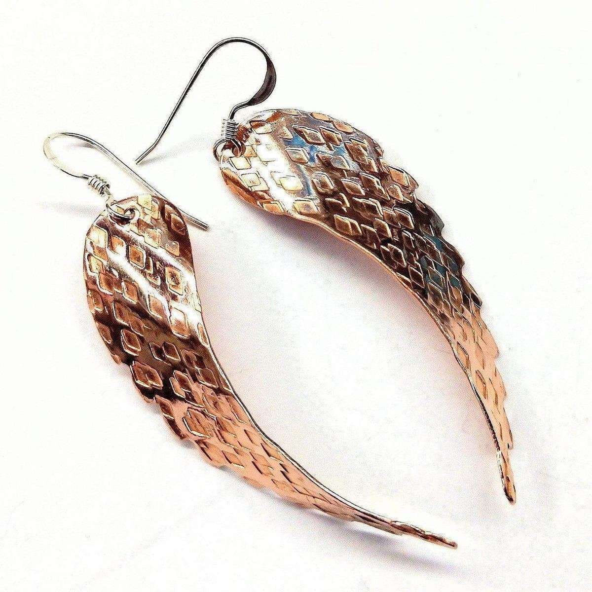 Alexa Martha Designs Earrings Copper Hammer Pattern Sculpted Angel Wings Earrings