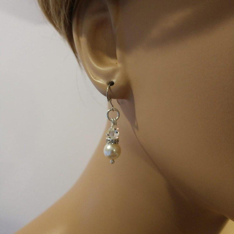 Alexa Martha Designs Earrings Crystal AB / Color Alexa Martha Designs Silver Short Swarovski Crystal Pearl Stack  Earrings