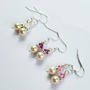 Alexa Martha Designs Earrings Crystal AB / Color Alexa Martha Designs Silver Short Swarovski Crystal Pearl Stack  Earrings