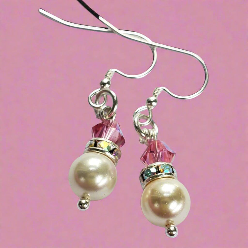 Alexa Martha Designs Earrings Crystal AB / Color Alexa Martha Designs Silver Short Swarovski Crystal Pearl Stack  Earrings