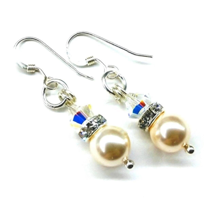 Alexa Martha Designs Earrings Crystal AB / Color Alexa Martha Designs Silver Short Swarovski Crystal Pearl Stack  Earrings