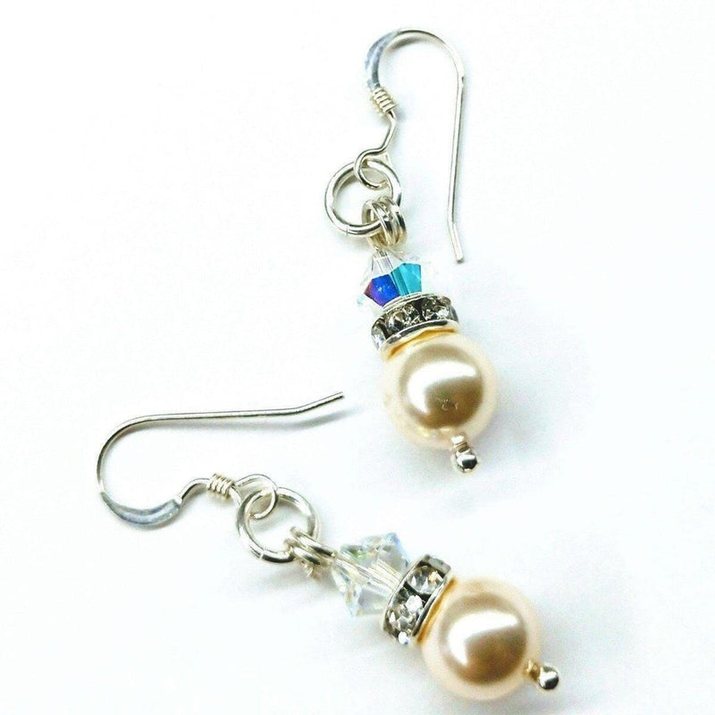 Alexa Martha Designs Earrings Crystal AB / Color Alexa Martha Designs Silver Short Swarovski Crystal Pearl Stack  Earrings