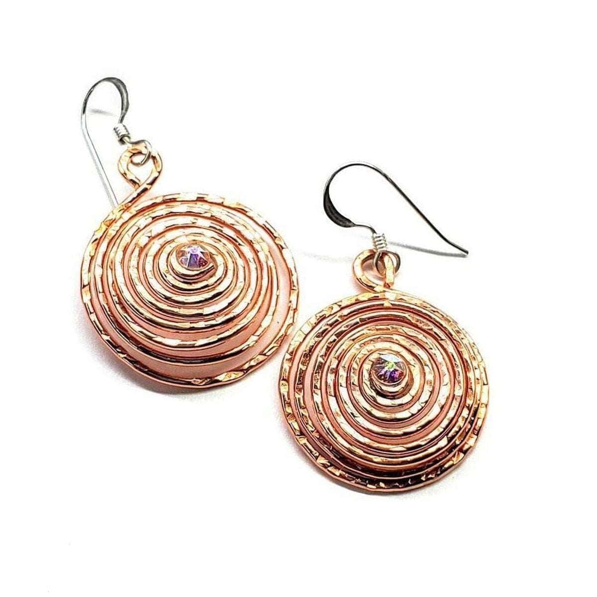 Alexa Martha Designs Earrings Crystal Embedded Copper Spiral Hoop Earrings