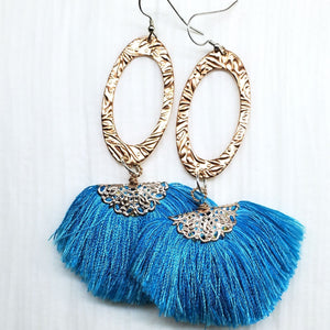 Alexa Martha Designs Earrings Default Title / Aqua Alexa Martha Designs Handmade Aqua Brushed Rayon Silk Fan Tassel Earrings