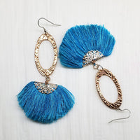 Alexa Martha Designs Earrings Default Title / Aqua Alexa Martha Designs Handmade Aqua Brushed Rayon Silk Fan Tassel Earrings