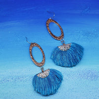 Alexa Martha Designs Earrings Default Title / Aqua Alexa Martha Designs Handmade Aqua Brushed Rayon Silk Fan Tassel Earrings