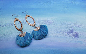 Alexa Martha Designs Earrings Default Title / Aqua Alexa Martha Designs Handmade Aqua Brushed Rayon Silk Fan Tassel Earrings