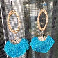 Alexa Martha Designs Earrings Default Title / Aqua Alexa Martha Designs Handmade Aqua Brushed Rayon Silk Fan Tassel Earrings