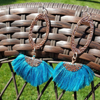 Alexa Martha Designs Earrings Default Title / Aqua Alexa Martha Designs Handmade Aqua Brushed Rayon Silk Fan Tassel Earrings