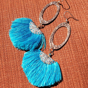 Alexa Martha Designs Earrings Default Title / Aqua Alexa Martha Designs Handmade Aqua Brushed Rayon Silk Fan Tassel Earrings