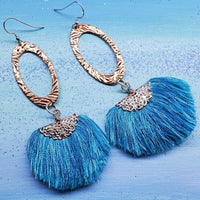 Alexa Martha Designs Earrings Default Title / Aqua Alexa Martha Designs Handmade Aqua Brushed Rayon Silk Fan Tassel Earrings