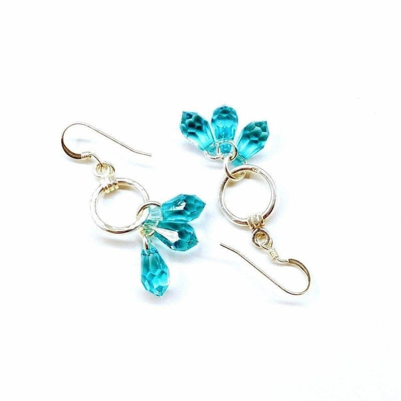 Alexa Martha Designs Earrings Default Title / Aqua Alexa Martha Designs Sterling Silver Hammered Aqua Crystal Cascading Drop Earrings