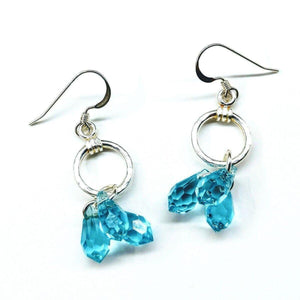 Alexa Martha Designs Earrings Default Title / Aqua Alexa Martha Designs Sterling Silver Hammered Aqua Crystal Cascading Drop Earrings