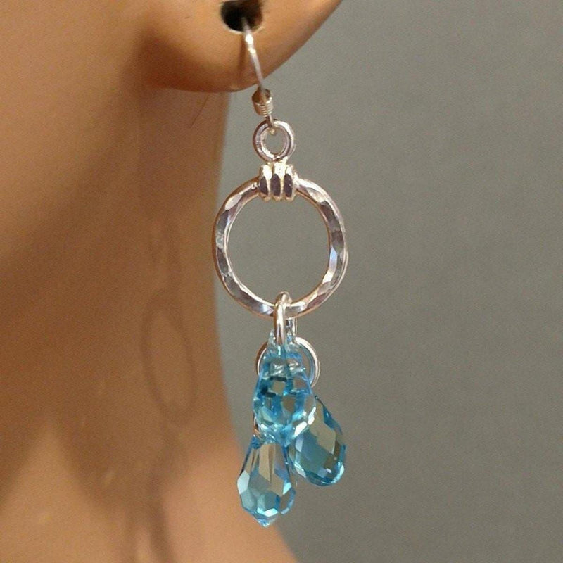 Alexa Martha Designs Earrings Default Title / Aqua Alexa Martha Designs Sterling Silver Hammered Aqua Crystal Cascading Drop Earrings