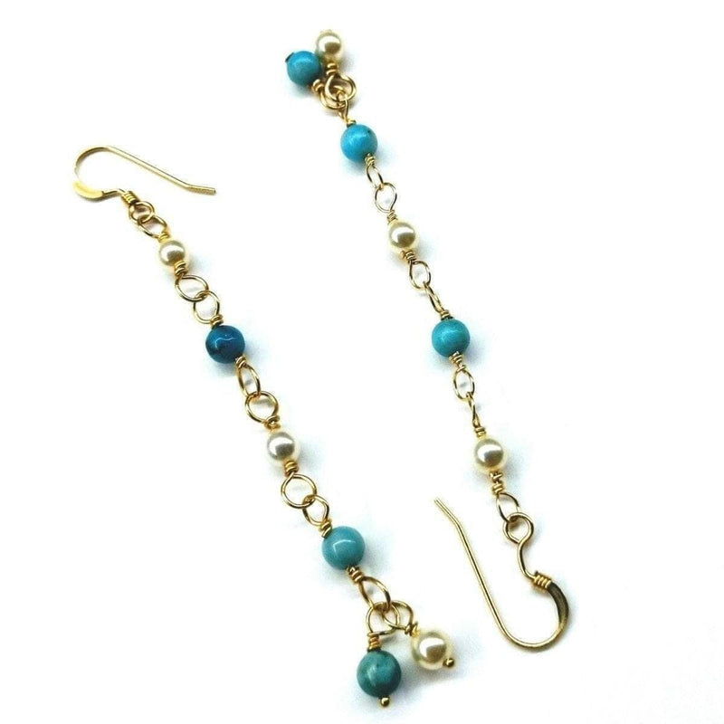 Alexa Martha Designs Earrings Default Title / Color Alexa Martha Designs 14 KT Gold Filled Wire Wrapped Long Turquoise Pearl Dangle Earrings