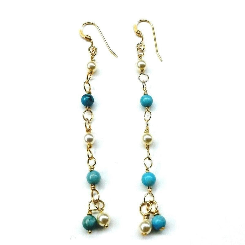 Alexa Martha Designs Earrings Default Title / Color Alexa Martha Designs 14 KT Gold Filled Wire Wrapped Long Turquoise Pearl Dangle Earrings