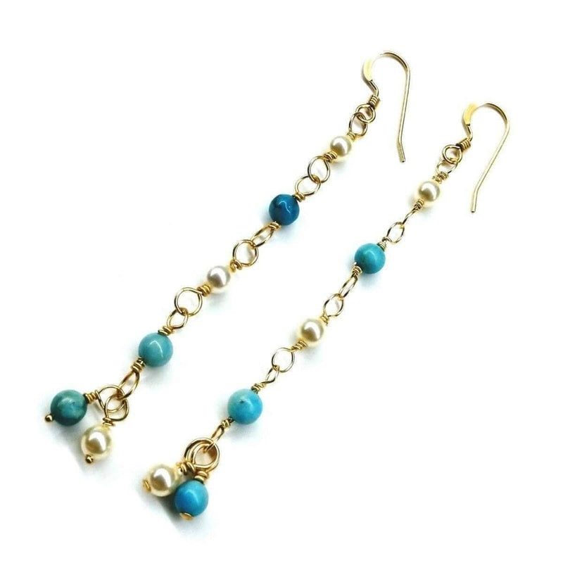 Alexa Martha Designs Earrings Default Title / Color Alexa Martha Designs 14 KT Gold Filled Wire Wrapped Long Turquoise Pearl Dangle Earrings