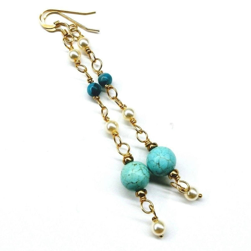 Alexa Martha Designs Earrings Default Title / Color Alexa Martha Designs Long 14 K Gold Filled Turquoise Pearl Earrings