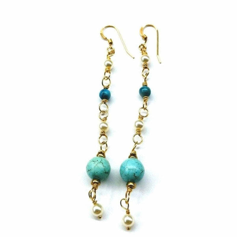 Alexa Martha Designs Earrings Default Title / Color Alexa Martha Designs Long 14 K Gold Filled Turquoise Pearl Earrings