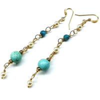 Alexa Martha Designs Earrings Default Title / Color Alexa Martha Designs Long 14 K Gold Filled Turquoise Pearl Earrings