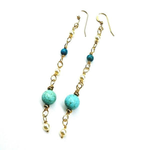 Alexa Martha Designs Earrings Default Title / Color Alexa Martha Designs Long 14 K Gold Filled Turquoise Pearl Earrings