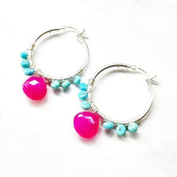 Alexa Martha Designs Earrings Default Title / Color Alexa Martha Designs Pink and Turquoise Silver Wire Wrap Hoop Earrings