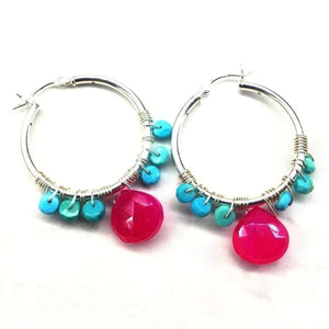 Alexa Martha Designs Earrings Default Title / Color Alexa Martha Designs Pink and Turquoise Silver Wire Wrap Hoop Earrings