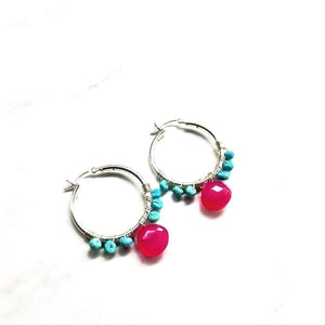 Alexa Martha Designs Earrings Default Title / Color Alexa Martha Designs Pink and Turquoise Silver Wire Wrap Hoop Earrings