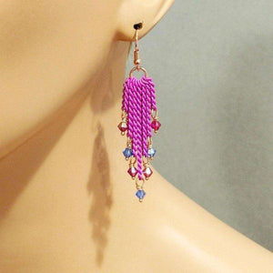 Alexa Martha Designs Earrings Default Title / Hot Pink Alexa Martha Designs Hot Pink Tassel Chain Crystal Earrings