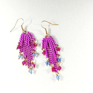 Alexa Martha Designs Earrings Default Title / Hot Pink Alexa Martha Designs Hot Pink Tassel Chain Crystal Earrings