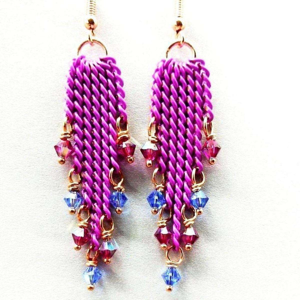 Alexa Martha Designs Earrings Default Title / Hot Pink Alexa Martha Designs Hot Pink Tassel Chain Crystal Earrings