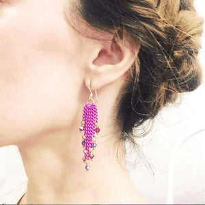 Alexa Martha Designs Earrings Default Title / Hot Pink Alexa Martha Designs Hot Pink Tassel Chain Crystal Earrings