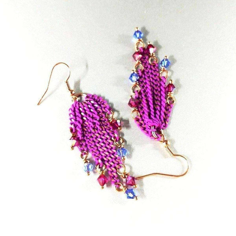 Alexa Martha Designs Earrings Default Title / Hot Pink Alexa Martha Designs Hot Pink Tassel Chain Crystal Earrings