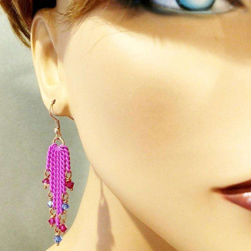 Alexa Martha Designs Earrings Default Title / Hot Pink Alexa Martha Designs Hot Pink Tassel Chain Crystal Earrings