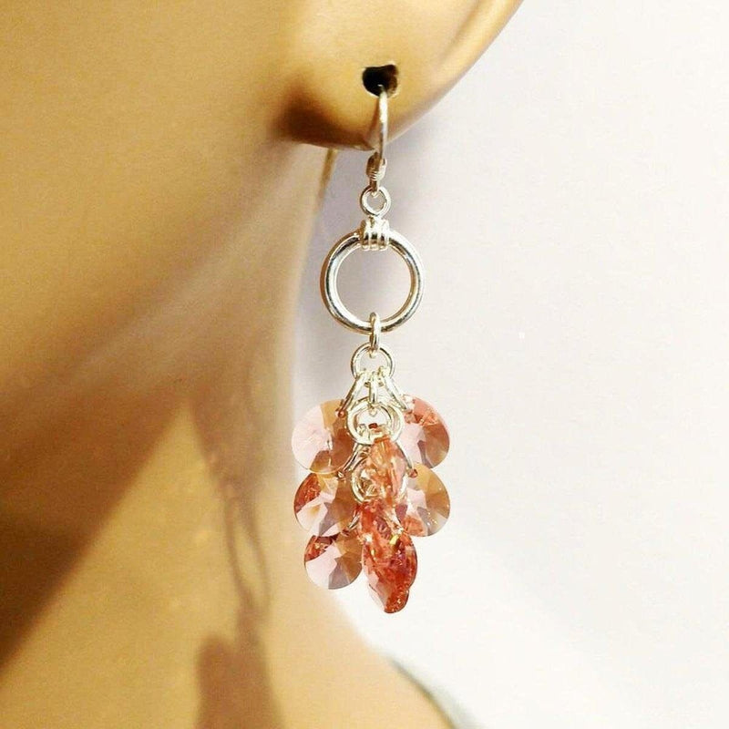 Alexa Martha Designs Earrings Default Title / Rose Peach Alexa Martha Designs Rose Peach Crystal Sterling Silver Cluster Earrings