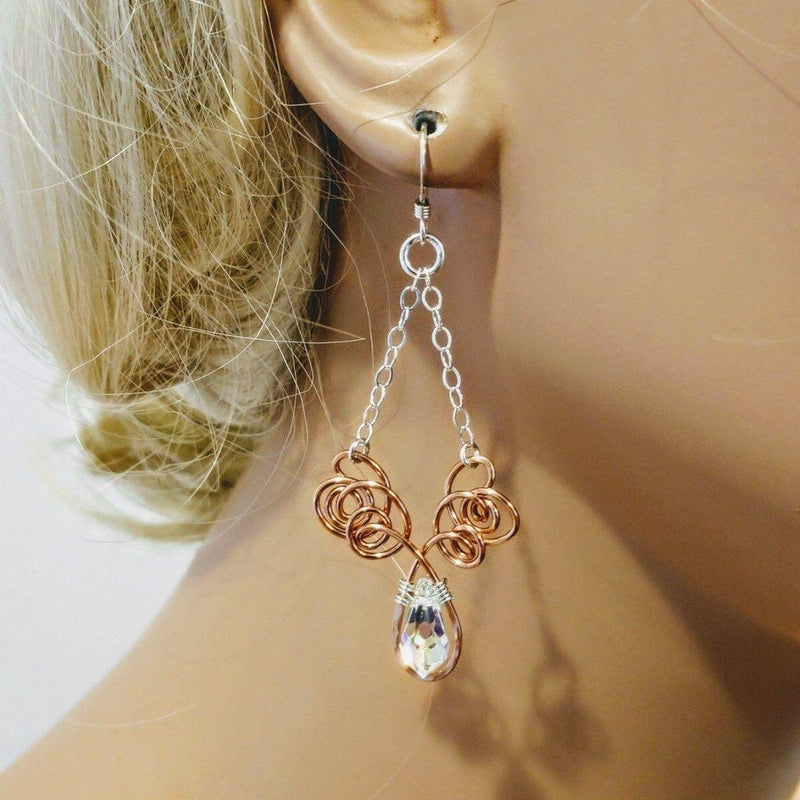 Alexa Martha Designs Earrings Default Title / Silver/Copper Alexa Martha Designs Wire Sculpted Crystal Drop Chandelier Angel Wing Earrings