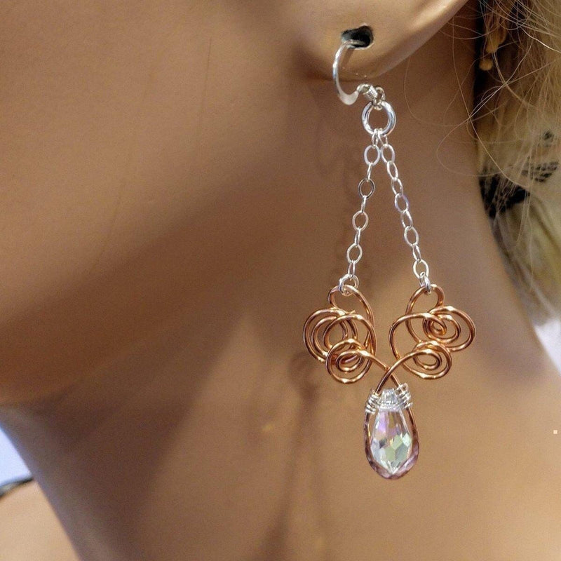 Alexa Martha Designs Earrings Default Title / Silver/Copper Alexa Martha Designs Wire Sculpted Crystal Drop Chandelier Angel Wing Earrings