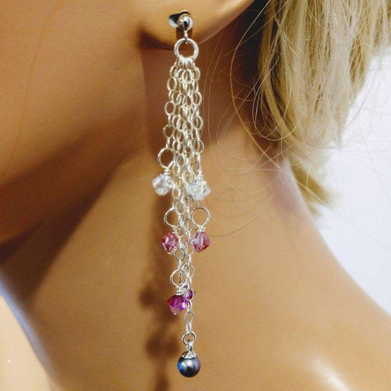 Alexa Martha Designs Earrings Default Title / Silver/Pearl Alexa Martha Designs Long Sterling Silver Crystal  Pearl Tassel Earrings