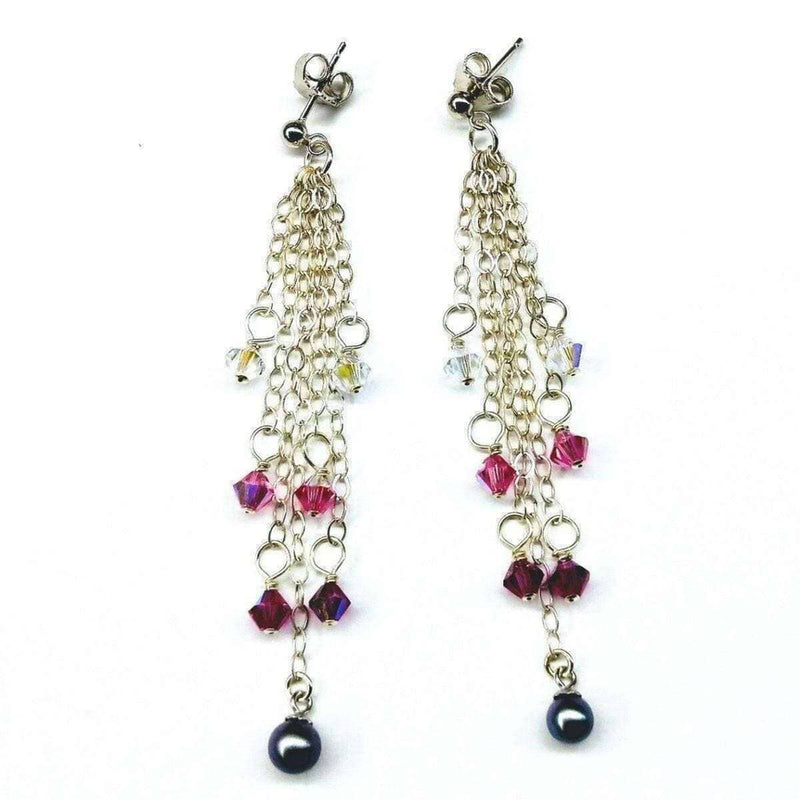 Alexa Martha Designs Earrings Default Title / Silver/Pearl Alexa Martha Designs Long Sterling Silver Crystal  Pearl Tassel Earrings