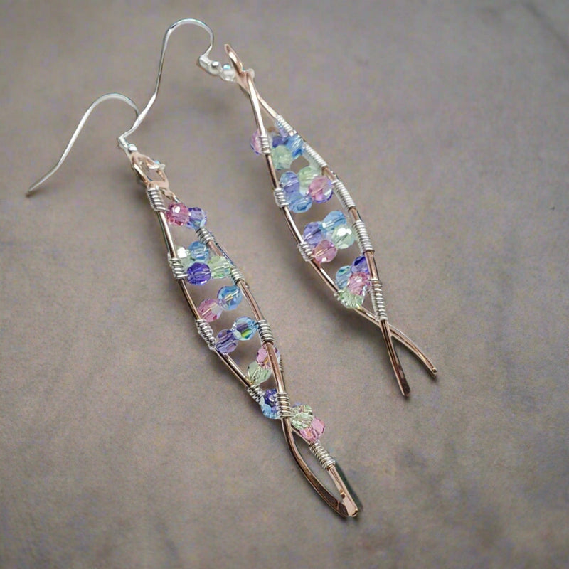 Alexa Martha Designs Earrings DNA Strand Double Helix Long Crystal Earrings