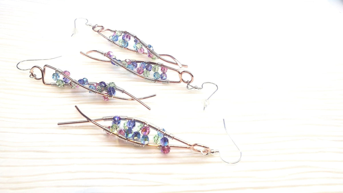 Alexa Martha Designs Earrings DNA Strand Double Helix Long Crystal Earrings