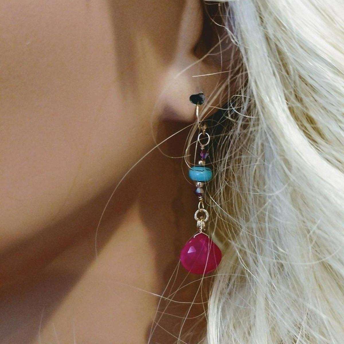 Alexa Martha Designs Earrings Gold Filled Wire Wrapped Pink And Turquoise Gemstone Earrings