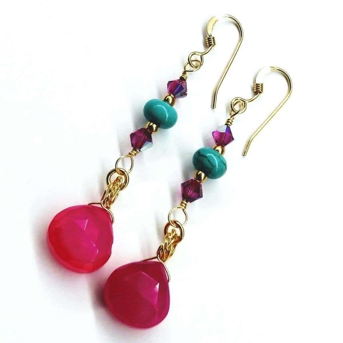 Alexa Martha Designs Earrings Gold Filled Wire Wrapped Pink And Turquoise Gemstone Earrings