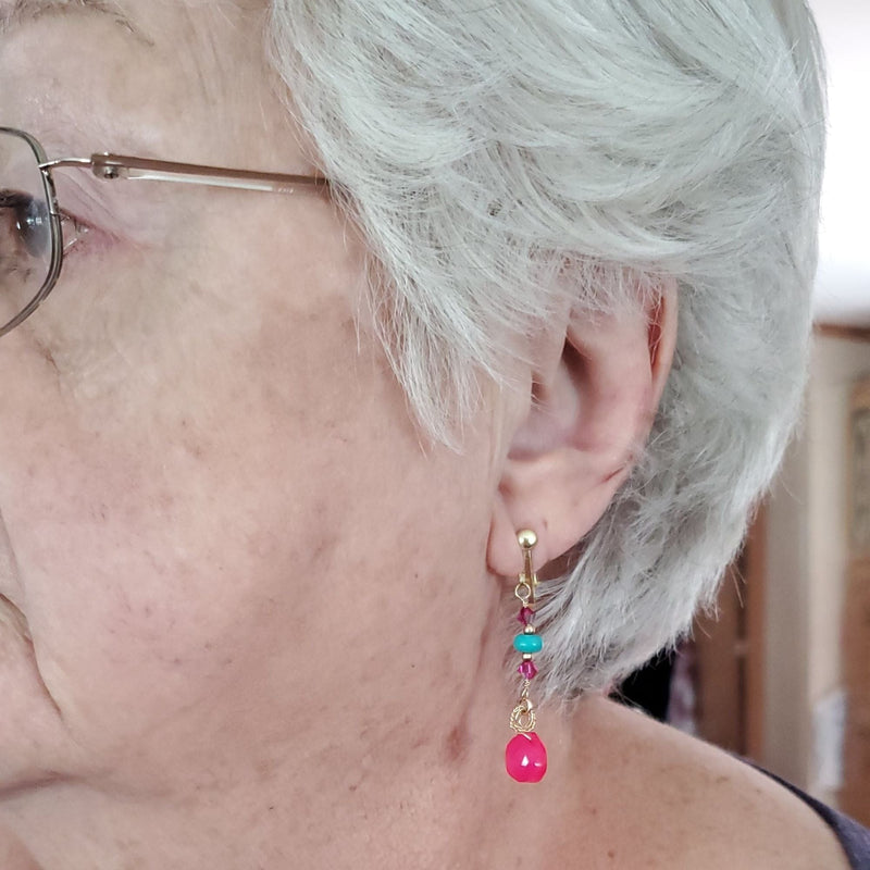 Alexa Martha Designs Earrings Gold Filled Wire Wrapped Pink And Turquoise Gemstone Earrings