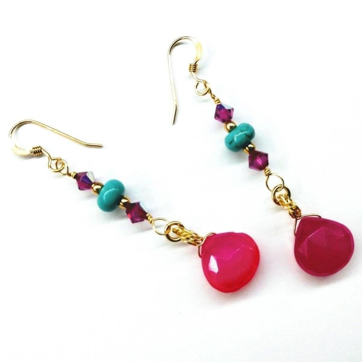 Alexa Martha Designs Earrings Gold Filled Wire Wrapped Pink And Turquoise Gemstone Earrings
