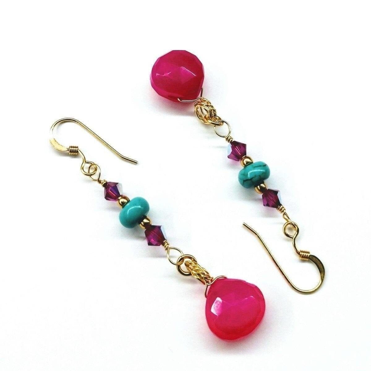 Alexa Martha Designs Earrings Gold Filled Wire Wrapped Pink And Turquoise Gemstone Earrings