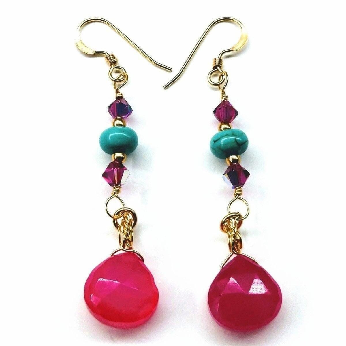 Alexa Martha Designs Earrings Gold Filled Wire Wrapped Pink And Turquoise Gemstone Earrings